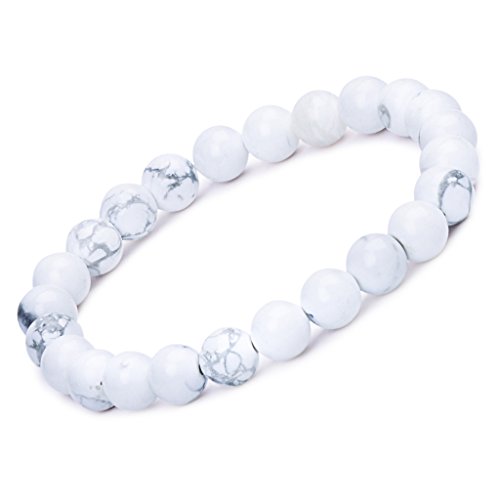 Unendlich U Cool Damen Herren Unisex Buddha Armband Armreif, 9mm Energie-Stein Kugeln Perlen Gebet Mala Stretch Energiearmband, Weiß von Infinite U