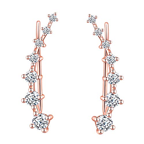 Unendlich U Damen Fashion 925 Sterling Silber Bling Ohrklemmen 7 Kristalle Hypoallergen Cubic Zirkonia Round lang Ear Sweep Cuff Hook Ohrringe von Unendlich U