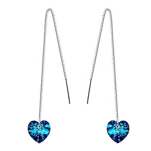 Unendlich U Damen Fashion 925 Sterling Silber Ohrhänger Blau Kristall Herz Ohr Linie Ohrringe Earrings Allergenfrei Weihnachtsgeschenke von Unendlich U