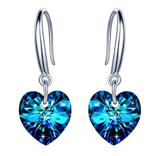 Unendlich U Damen Fashion 925 Sterling Silber Ohrhänger "Herz des Ozeans" Blau Kristall Herz Haken Ohrringe Earrings Creolen,Weihnachtsgeschenke von Unendlich U