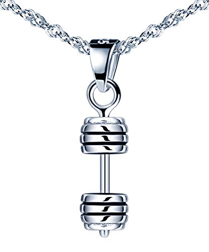 Unendlich U Damen Halskette 925 Sterling Silber Fashion Hantel Anhänger Kettenanhänger Kette mit Anhänger Schmuck Geschenk für Weihnachten,Silber von Unendlich U