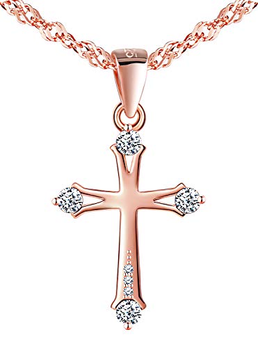 Unendlich U Damen Mädchen Fashion Halskette 925 Sterling Silber Zirkonia Kreuz Anhänger Kettenanhänger Kette mit Anhänger Schmuck Geschenk für Weihnachten,Rosegold von Unendlich U