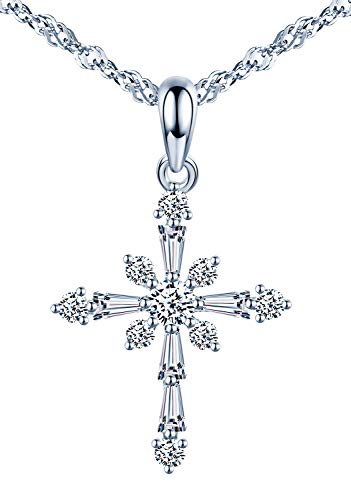 Unendlich U Damen Mädchen Fashion Halskette 925 Sterling Silber Zirkonia Kreuz Anhänger Kettenanhänger Kette mit Anhänger Schmuck Geschenk für Weihnachten,Silber von Unendlich U