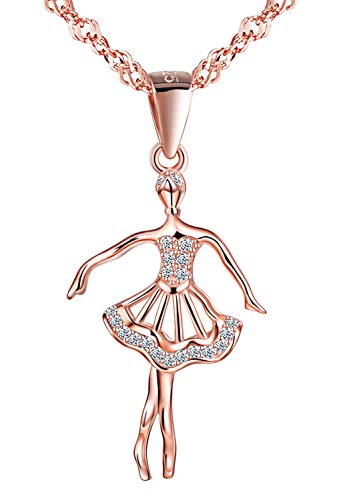 Unendlich U Damen Mädchen Halskette 925 Sterling Silber Zirkonia Ballerina Anhänger Kettenanhänger Kette mit Anhänger Schmuck Geschenk für Weihnachten,Rosegold von Unendlich U