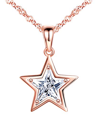 Unendlich U Damen Mädchen Halskette 925 Sterling Silber Zirkonia Einfache dreidimensionale Sterne Anhänger Kettenanhänger Kette mit Anhänger Schmuck Geschenk für Weihnachten,Rosegold von Unendlich U