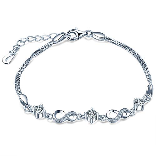 Unendlich U Damen Unendlichkeit Symbol Mädchen Armband 925 Sterling Silber Zirkonia Charm Armband Armkette Verstellbar,Silber von Unendlich U