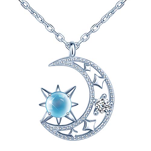 Unendlich U Damen kette Halskette 925 Sterling Silber Zirkonia Blau Sterne Hängen am Mond Anhänger Allergenfrei Verstellbare Kette,Silber von Unendlich U