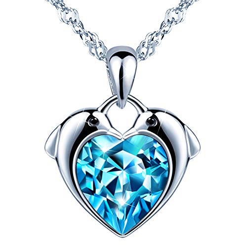 Unendlich U Delfine Damen Herzkette Mädchen Halskette 925 Sterling Silber Blau Zirkonia Anhänger Kette mit Anhänger, Silber von Unendlich U