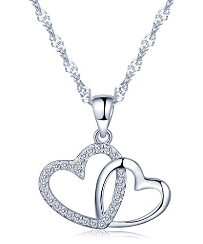 Unendlich U Einzigartig Ineinander Verschlungene Herzen Damen Halskette 925 Sterling Silber Zirkonia Anhänger Kettenanhänger, Silber von Unendlich U