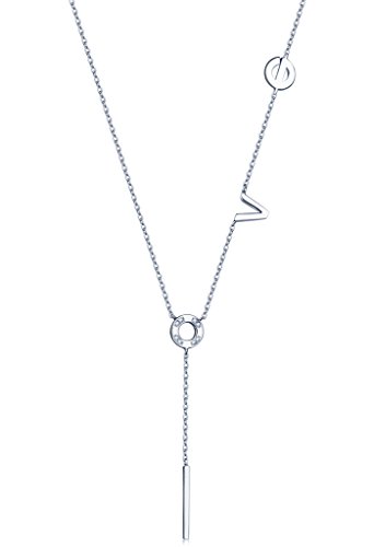 Unendlich U Einzigartig "Love" Liebe Damen Halskette 925 Sterling Silber Zirkonia Anhänger Y-Kette Verstellbare Kette, Silber von Unendlich U