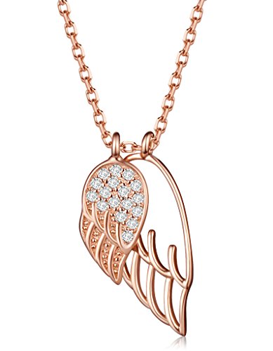 Unendlich U Elegant Doppel Engelsflügel Halskette 925 Sterling Silber Zirkonia Anhänger Verstellbare Kette, Rosegold von Unendlich U