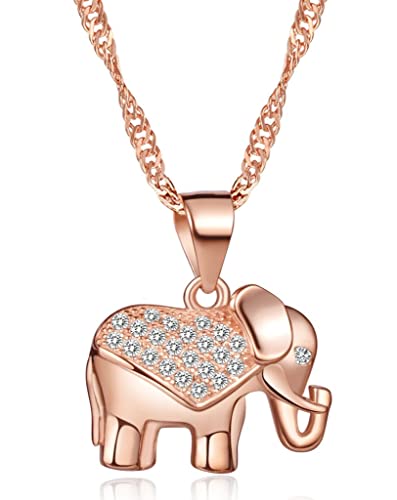 Unendlich U Elegant Elefant Damen Halskette 925 Sterling Silber Zirkonia Anhänger Kettenanhänger, Rosegold von Unendlich U