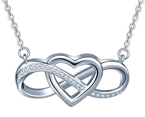 Unendlich U Elegant Herz Unendlichkeit Symbol Damen Halskette 925 Sterling Silber Zirkonia Anhänger Verstellbare Kette, Silber von Unendlich U