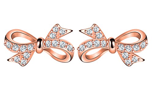 Unendlich U Elegant Schleife Damen Mädchen Ohrstecker 925 Sterling Silber Zirkonia Stecker Ohrringe Ohrschmuck, Rosegold von Unendlich U