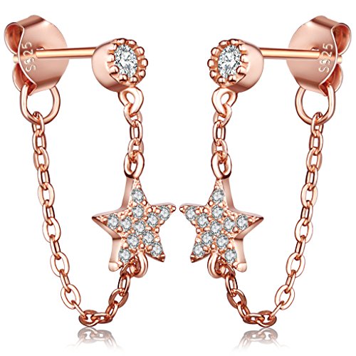 Unendlich U Elegant Stern Damen Ohrhänger 925 Sterling Silber Zirkonia Ohrstecker Ohrringe Ohrschmuck, Rosegold von Unendlich U