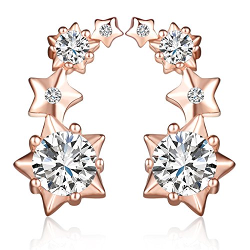 Unendlich U Elegant Sterne Damen Ohrstecker 925 Sterling Silber Zirkonia Ear Cuff Ohrringe Ohrhänger Ohrklemme, Rosegold von Unendlich U