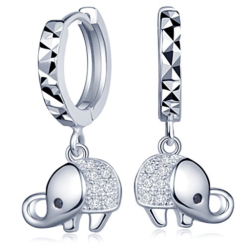 Unendlich U Elegant Süß Elefant Damen Creolen 925 Sterling Silber Zirkonia Ohrstecker Ohrringe Ohrhänger Ohrschmuck Earrings von Unendlich U