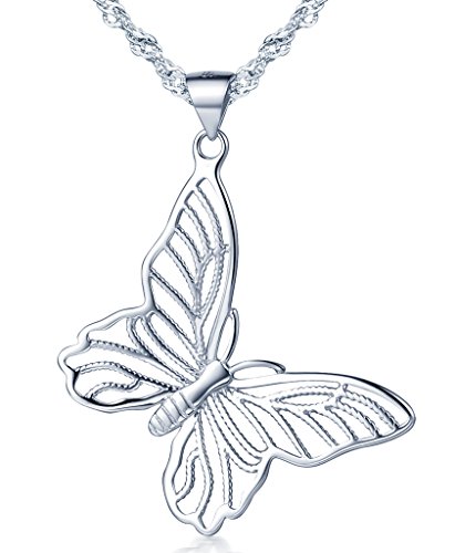 Unendlich U Fashion 925 Sterling Silber Damen Halskette Hohl Schmetterling Anhänger Kettenanhänger von Unendlich U