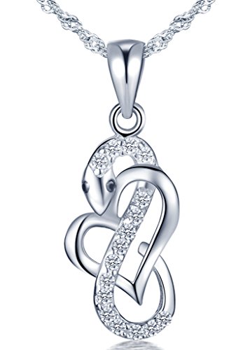 Unendlich U Fashion 925 Sterling Silber Damen Halskette Klassisch Herz Schlange Zirkonia Anhänger Kettenanhänger von Unendlich U