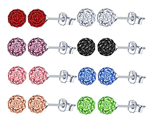 Unendlich U Fashion 925 Sterling Silber Ohrringe Earrings 8mm Österreichischer Kristallkugeln Ohrstecker Kristall Disco Shamballa Kugel Ohrringe für Damen/Mädchen,8 Paar von Unendlich U