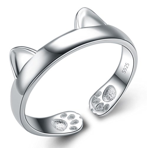 Unendlich U Fashion 925 Sterling Silber Rhodium Plated Verstellbarer Ohren der Katze Damen Ring Größe 54 für Frauen/Mädchen von Unendlich U
