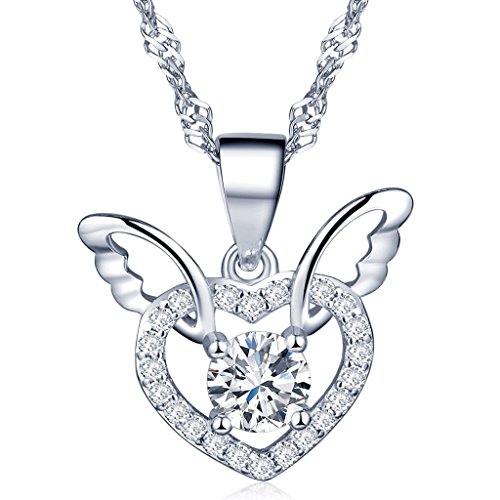 Unendlich U Fashion Charme 925 Sterling Silber Damen Halskette Engel Flügel Herz Zirkonia Anhänger Kettenanhänger, Silber von Unendlich U