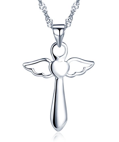 Unendlich U Klassisch Engelsflügel Herz Kreuz 925 Sterling Silber Damen Anhänger Halskette Kettenanhänger von Unendlich U