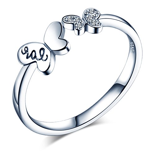 Unendlich U Fashion Doppel Schmetterlinge Love 925 Sterling Silber Zirkonia Offener Ring Mädchen Ring Verstellbar Größe 51 bis 56, Silber von Unendlich U