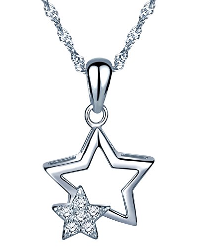 Unendlich U Fashion Doppel Sterne Damen Mädchen Halskette 925 Sterling Silber Zirkonia Anhänger Kette mit Anhänger, Silber von Unendlich U