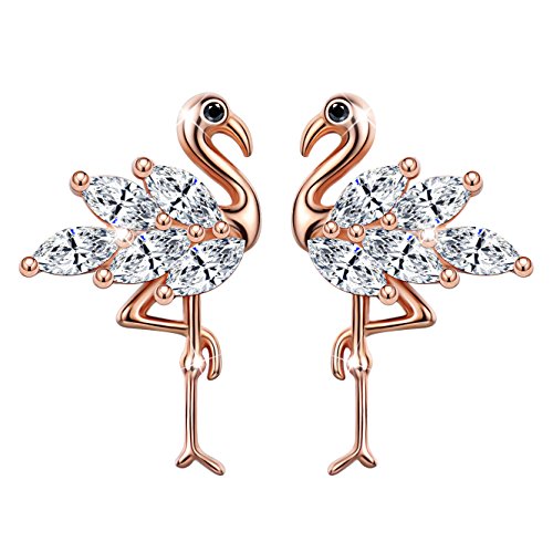 Unendlich U Fashion Flamingo Strauß Ohrstecker 925 Sterling Silber Damen Mädchen Ohrringe Ohrschmuck, Rosegold von Unendlich U