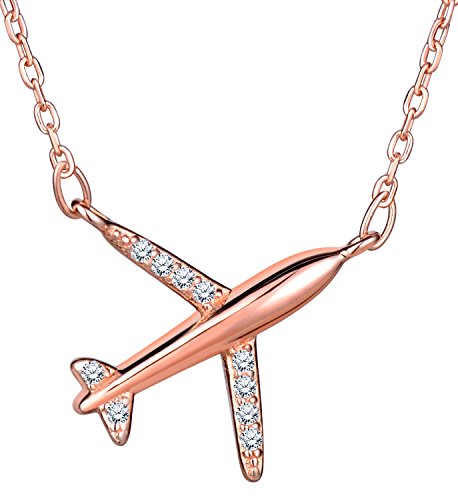 Unendlich U Fashion Flugzeug Damen Halskette 925 Sterling Silber Zirkonia Anhänger Kette mit Anhänger, Rosegold von Unendlich U