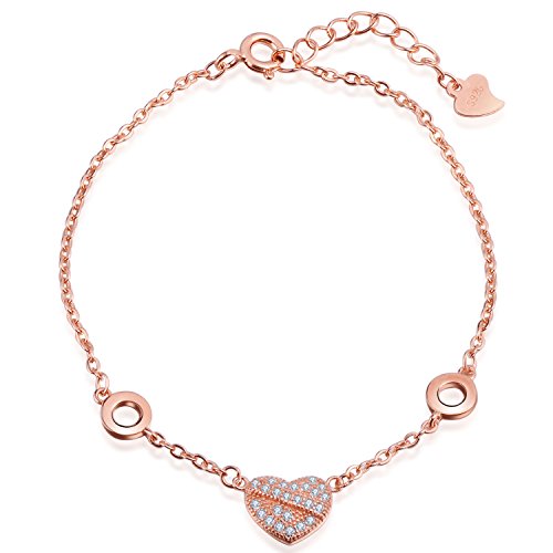 Unendlich U Fashion Herz Damen Charm-Armband 925 Sterling Silber Zirkonia Armkette Verstellbar Armkettchen, Rosegold Unendlich U Fashion Herz Damen Charm-Armband 925 Sterling Silber Zirkonia Armkette Verstellbar Armkettchen, Rosegold von Unendlich U