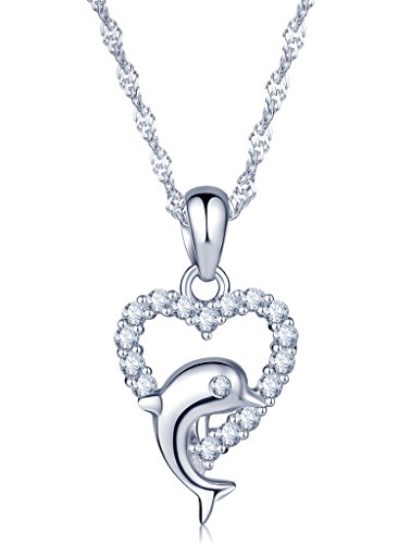 Unendlich U Fashion Herz Delfin Damen Halskette 925 Sterling Silber Zirkonia Anhänger Kette mit Anhänger, Silber von Unendlich U