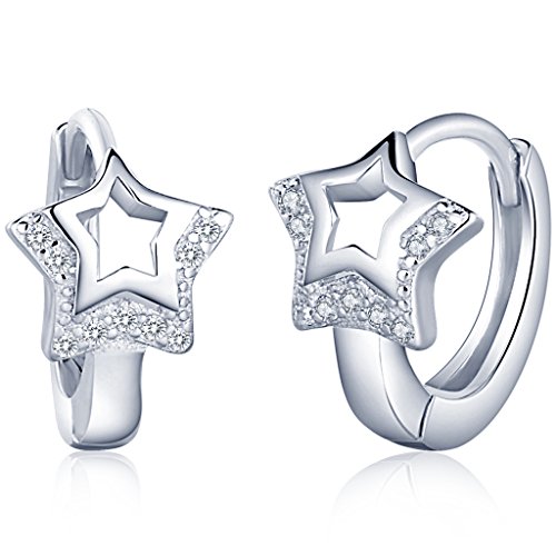 Unendlich U Fashion Hohl Stern Damen Creolen 925 Sterling Silber Zirkonia Ohrringe Ohrhänger Ohrschmuck Earring, Silber von Unendlich U