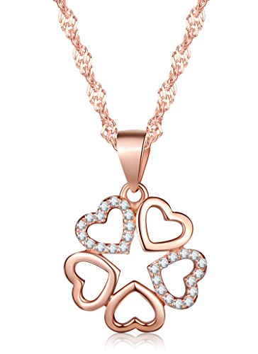 Unendlich U Fashion Hohlen Herzen Damen Halskette 925 Sterling Silber Zirkonia Anhänger Kette mit Anhänger, Rosegold von Unendlich U