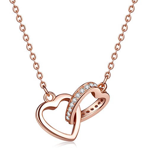 Unendlich U Fashion Ineinander Verschlungene Herzen Damen Halskette 925 Sterling Silber Zirkonia Anhänger Verstellbare Kette, Rosegold von Unendlich U