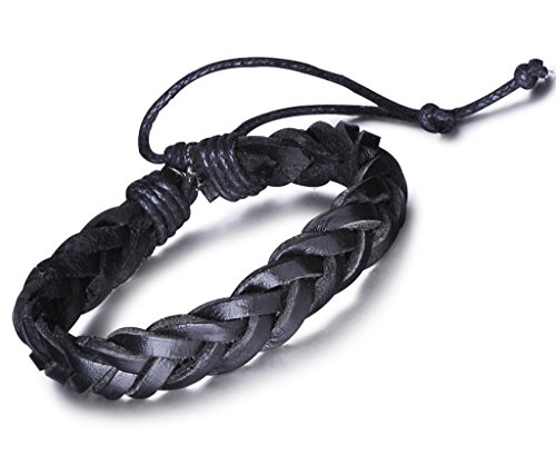 Unendlich U Fashion Simpel Damen Verstellbar Armband Armreif Geflochten Leder Multilayer Manschette Armschmuck, Schwarz(1 Stück) von Infinite U