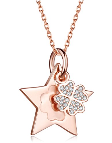 Unendlich U Fashion Sterne Vierblättriges Kleeblatt Damen Halskette 925 Sterling Silber Zirkonia Anhänger Verstellbare Kette, Rosegold von Unendlich U