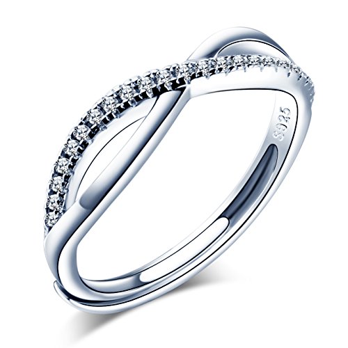 Unendlich U Fashion Unendlichkeit Liebe 925 Sterling Silber Zirkonia Band Offener Ring Verlobungsring Trauring Verstellbar Größe 51 bis 57, Silber von Unendlich U