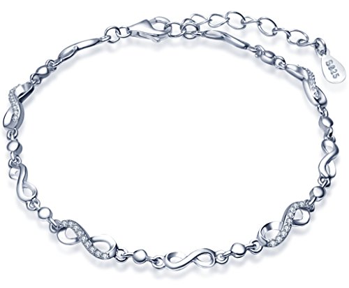 Unendlich U Fashion Unendlichkeit Symbols Zeichen 8 Damen Charm-Armband 925 Sterling Silber Zirkonia Armkette Verstellbar Armkettchen, Silber von Unendlich U