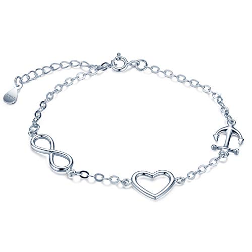 Unendlich U Frauen Mädchen Unendlichkeit Symbol Herz Anker Armband 925 Sterling Silber Charm Armband Verstellbare Armkette Armkettchen,Silber von Unendlich U