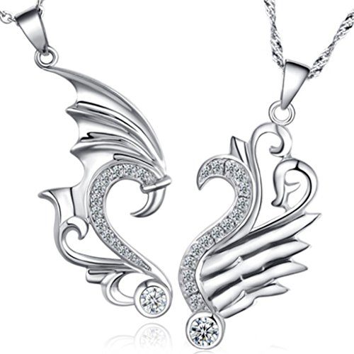 Unendlich U Halskette Damen Fossil mit Anhänger und Engel Flügel Cubic Zirconia aus 925 Sterling Silber für Paare/Liebhaber von Unendlich U