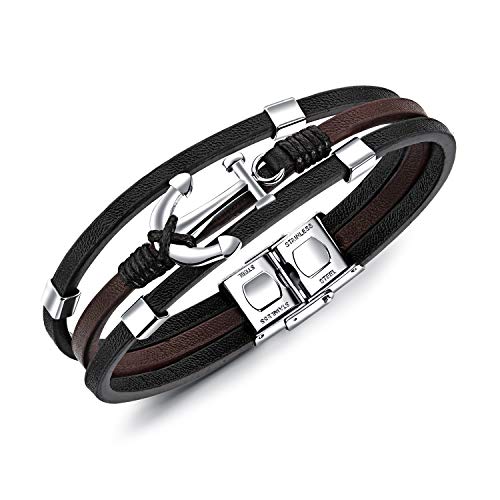 Unendlich U Herren Handgefertigt Echtleder Fashion Armband Männlich Anker Armband Edelstahl Graviert Verschluss(21cm) von Unendlich U