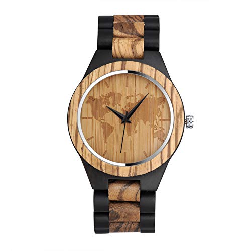 Unendlich U Herren Holzuhr Analog Quarzwerk Weltkugel Weltkarte mit Holz Armband Verstellbarem Für Männer Ehemann Geschenke von Unendlich U