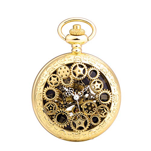 Unendlich U Herren Römische Ziffern Skala Taschenuhr mit Halskette Kette Analog Handaufzug Unisex Retro Steampunk Mechanische Kettenuhr von Unendlich U