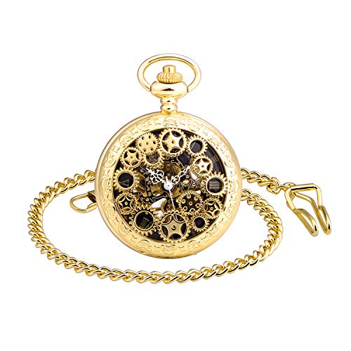 Unendlich U Herren Römische Ziffern Skala Taschenuhr mit Halskette Kette Analog Handaufzug Unisex Retro Steampunk Mechanische Kettenuhr von Unendlich U