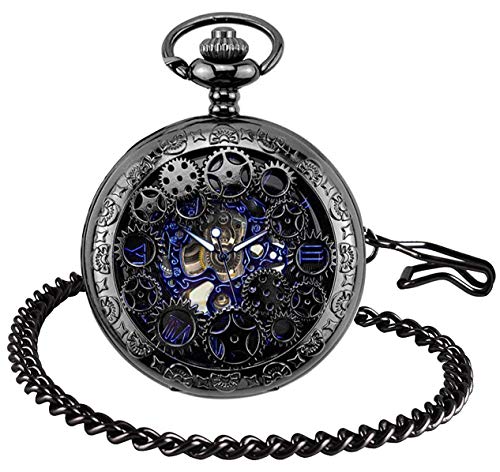 Unendlich U Herren Römische Ziffern Skala Taschenuhr mit Halskette Kette Analog Handaufzug Unisex Retro Steampunk Mechanische Kettenuhr von Unendlich U