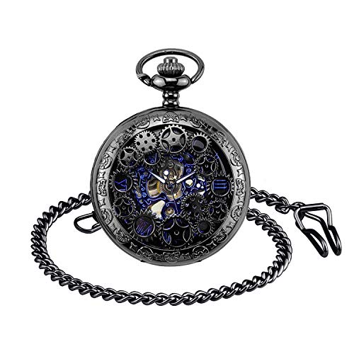 Unendlich U Herren Römische Ziffern Skala Taschenuhr mit Halskette Kette Analog Handaufzug Unisex Retro Steampunk Mechanische Kettenuhr von Unendlich U