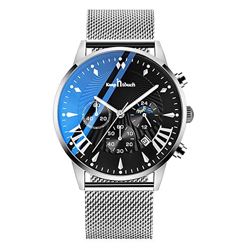 Unendlich U Herren Uhr Analog Chronograph 30 M Wasserdicht Quarz Uhr Armbanduhr Multifunktionszifferblättern Kalender Stoppuhr Chronographen für Mann Business wasserdichte Uhren mit Edelstahlgewebe von Unendlich U