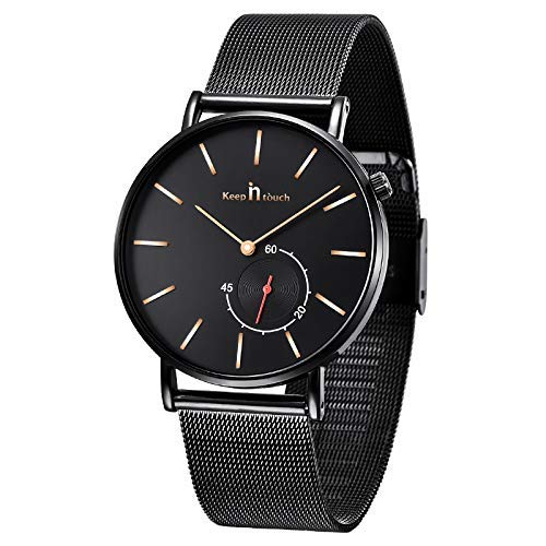 Unendlich U Herren Uhren Armbanduhr Edelstahl Mesh Armband Mode Wasserdicht Analog Quarzuhr Sekundenanzeige Uhr-Herren mit Milanaise-Armband von Unendlich U